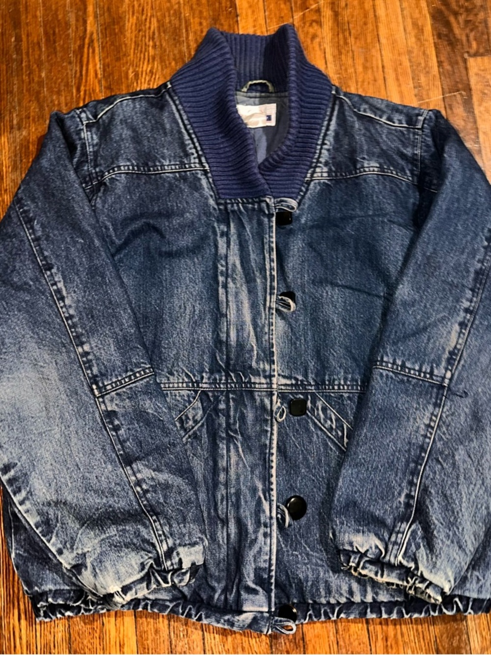 Rare Vintage Trader Bay Women’s Blue Denim Jean Jacket Great Fade On Sleeves